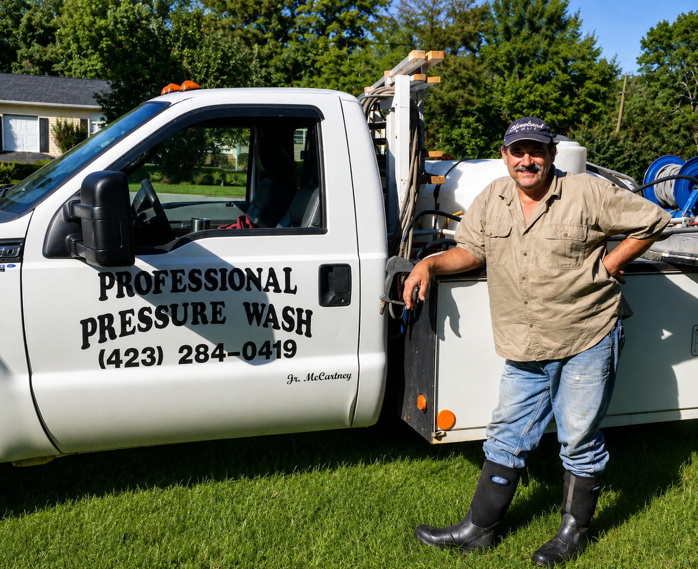 Junior McCartney standing next to his Professional Pressure Wash truck in Cleveland, TN